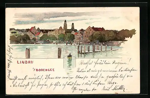 Künstler-AK Fritz Voellmy: Lindau i. B., Ortsansicht hinter Wasser