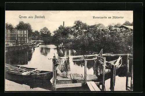 AK Rostock, Wasserpartie am Mühlentor, mit Fischerkähnen