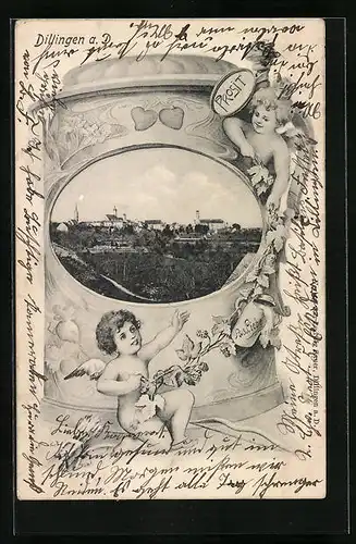 AK Dillingen, Totalansicht, Zwei Liebesengel