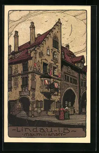 Steindruck-AK Lindau i. B., Maximilianstrasse