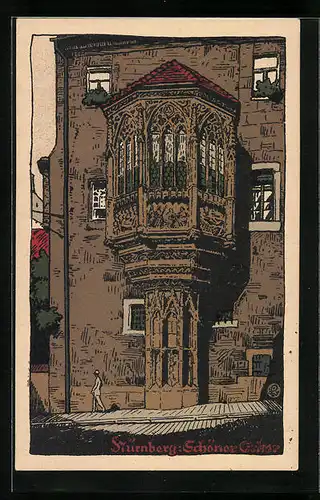 Steindruck-AK Nürnberg, Schöner Erker