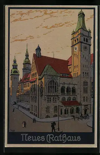 Steindruck-AK Chemnitz, Neues Rathaus