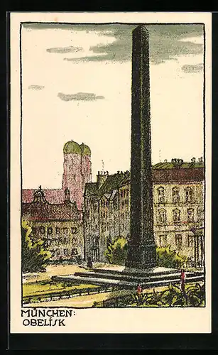 Steindruck-AK München, Obelisk