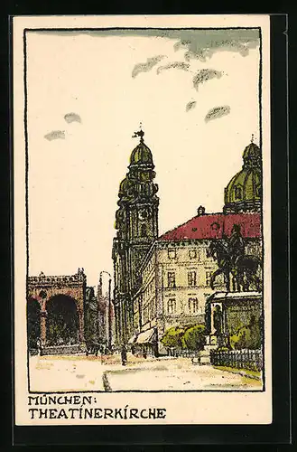 Steindruck-AK München, Theatinerkirche