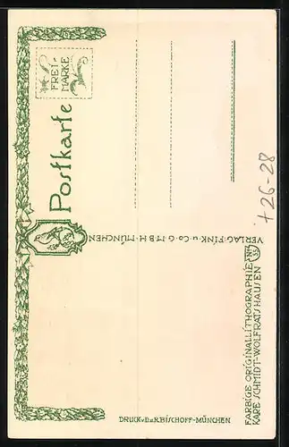 Steindruck-AK München, Viktualienmarkt