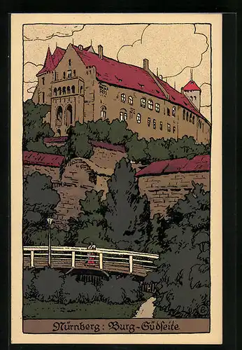 Steindruck-AK Nürnberg, Burg von der Südseite