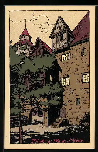 Steindruck-AK Nürnberg, Burg von der Ostseite