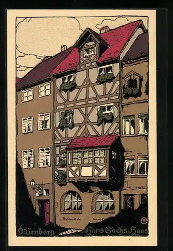 Steindruck-AK Nürnberg, Hans Sachs Haus