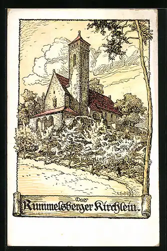 Künstler-AK Schwarzenbruck, Rummelsberger Kirchlein