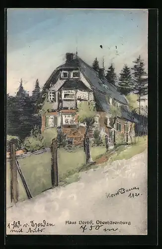 Künstler-AK Oberbärenburg, Haus Verbst