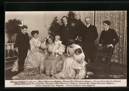 AK Familienfoto Herzog Luitpold und Karl Theodor in Bayern mit König Albert von Belgien