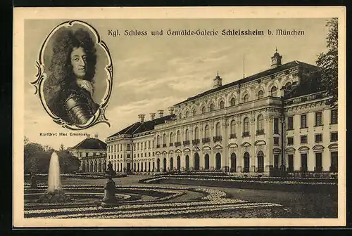 AK Kgl. Schloss und Gemälde-Galerie Schleissheim bei München, Portrait Kurfürst Max Emanuel