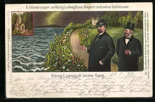 Künstler-AK König Ludwig II. letzter Gang mit Dr. Gudden