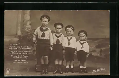 AK Erbgrossherzog Friedr. Franz und Herzog Christian Ludwig von Mecklenburg nebst Herzog Ernst August und Herzog Georg