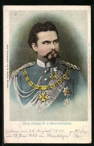 AK König Ludwig II. von Bayern in Uniform mit Schärpe