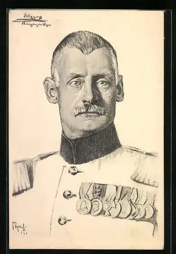 Künstler-AK Portrait von Kronprinz Rupprecht von Bayern in Uniform mit Epauletten