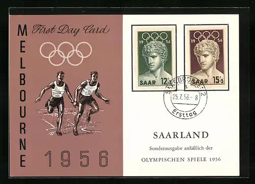 AK Melbourne, Olympische Spiele 1956, Staffelläufer, Sonderausgabe des Saarlandes