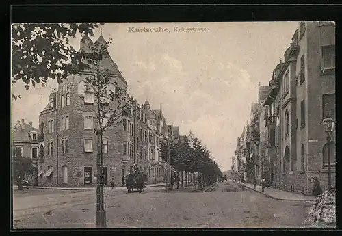 AK Karlsruhe, Kriegstrasse mit Lebensmittelgeschäft