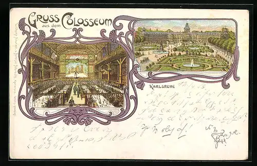 Lithographie Karlsruhe, Varieté-Theater Colosseum, Innenansicht