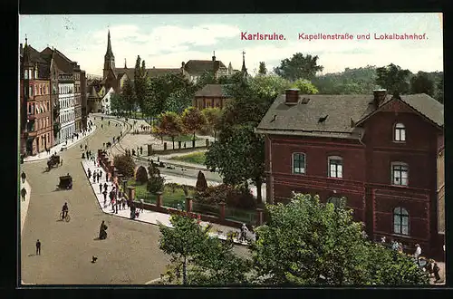 AK Karlsruhe, Kapellenstrasse und Lokalbahnhof