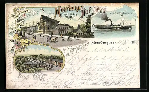 Lithographie Moorburg, Hotel Moorburger Hof, Weg zur Haake