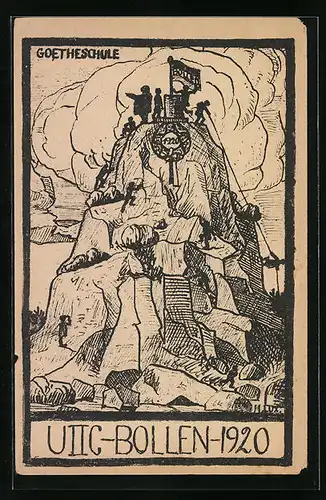 Künstler-AK Karlsruhe, UIIC-Bollen-1920 Goetheschule - Festakt auf Berg