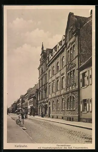 AK Karlsruhe, Herrenstrasse mit Haushaltungsschule des Badischen Frauenvereins
