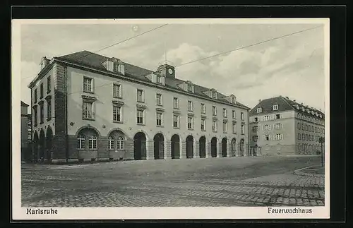 AK Karlsruhe, Feuerwachhaus mit Strasse