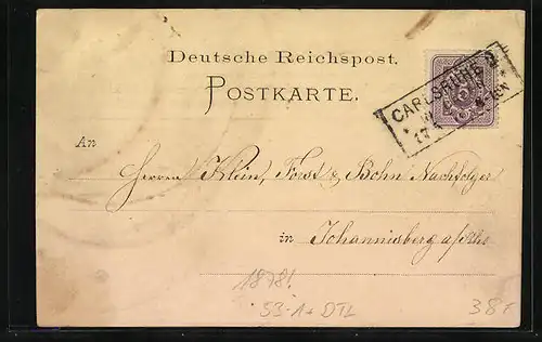 Vorläufer-AK Karlsruhe, 1878, Korrespondenzkarte der Macklot`schen Buchdruckerei