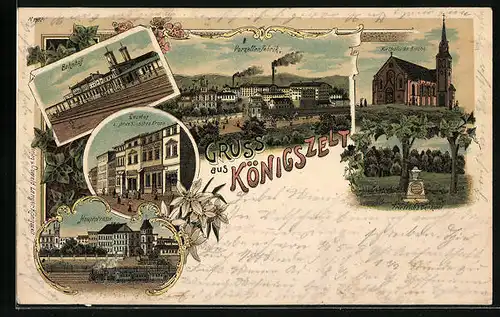 Lithographie Königszelt, Ortsansicht mit Bahnhof