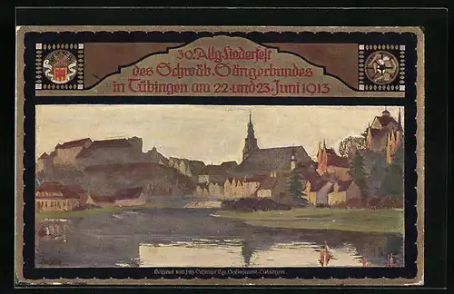 Künstler-AK Tübingen, 30. Allg. Liederfest des Schwäb. Sängerbundes 1913, Ganzsache