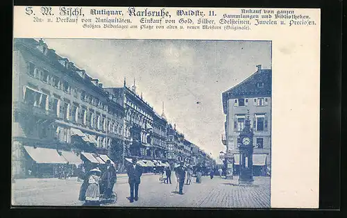 AK Karlsruhe, Antiquitätenhandel mit Strassenpartie