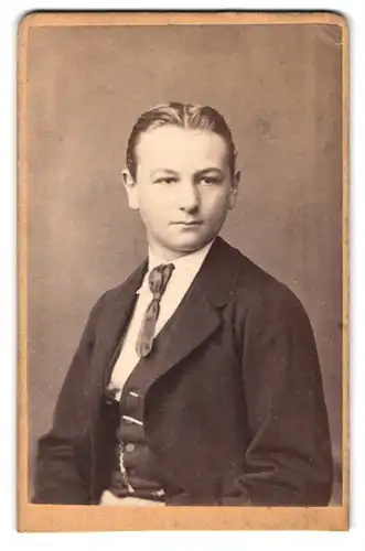 Fotografie F. Seidel, Leitmeritz, Junger Herr im Anzug mit Krawatte