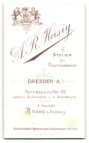 Fotografie A. Robert Heisig, Dresden-A., Terrassenufer 30, Junger Herr im Anzug mit Oberlippenbart