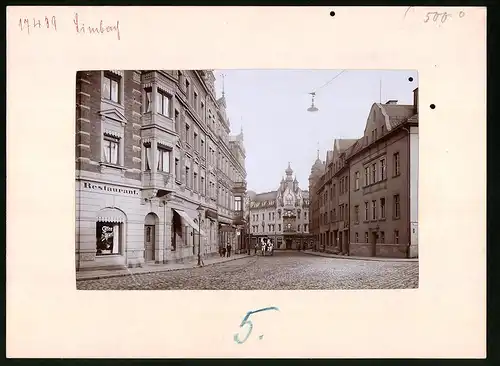 Fotografie Brück & Sohn Meissen, Ansicht Limbach i. Sa., Gartenstrasse mit Restaurant Fr. Billard, Geschäft Paul Kluge