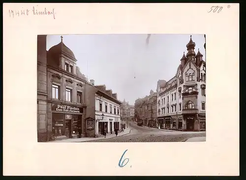 Fotografie Brück & Sohn Meissen, Ansicht Limbach i. Sa., Gartenstrasse mit Geschäften Paul Fischer, Paul Kluge, O. Medla