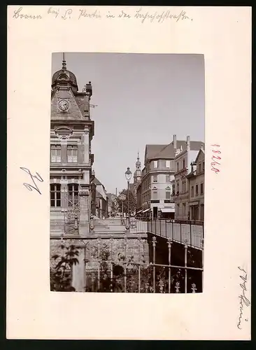 Fotografie Brück & Sohn Meissen, Ansicht Borna, Bahnhofstrasse mit Ladengeschäft Hermann Melzer & Ofenhandlung Leithold