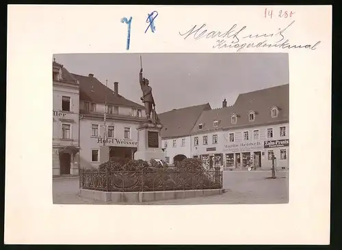 Fotografie Brück & Sohn Meissen, Ansicht Wilsdruff, Marktplatz m. Spielwarenladen Martin Reichelt, Zahn-Praxis & Denkmal