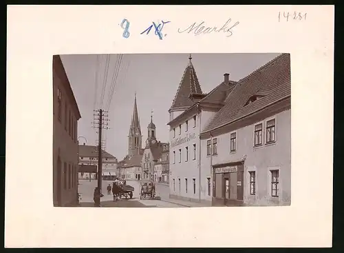 Fotografie Brück & Sohn Meissen, Ansicht Wilsdruff, Marktplatz mit Hotel Goldener Löwe & Laden von Paul Kumpisch