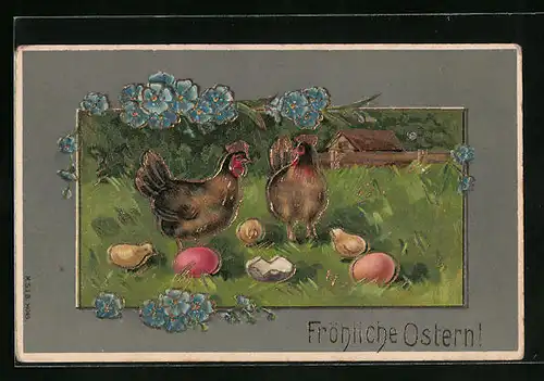 Präge-AK Fröhliche Ostern mit Osterküken