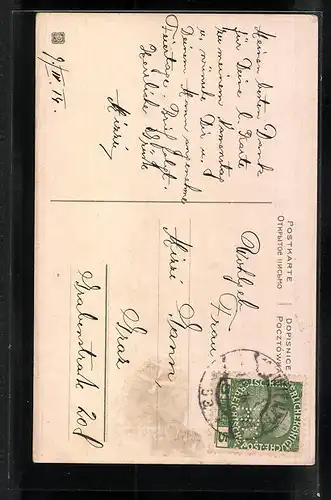 Präge-AK Osterei mit Blumen und Palmkätzchen