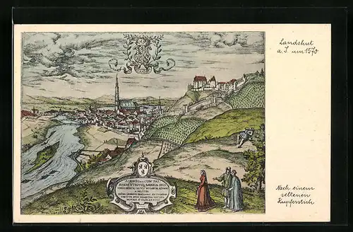 Künstler-AK Landshut a. I., Ortsansicht um 1570