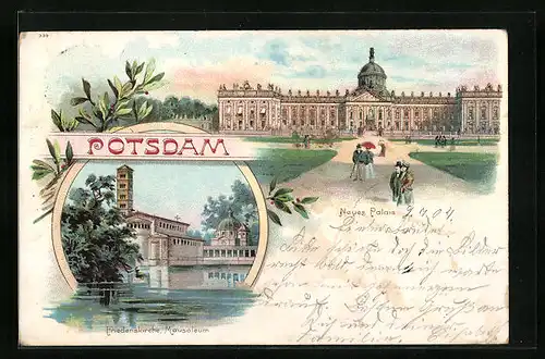 Lithographie Potsdam, Neues Palais, Friedenskirche mit Mausoleum