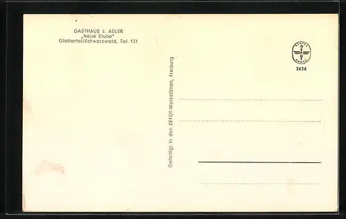 AK Glottertal /Schwarzw., Gasthaus zum Adler - Neue Stube