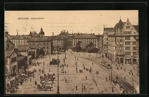 AK München, Bahnhofsplatz mit Strassenbahn