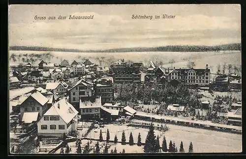 AK Schömberg /Schwarzwald, Ortsansicht im Winter