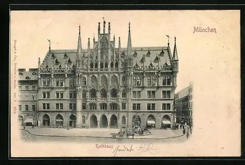 Relief-AK München, Ansicht des Rathauses