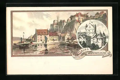 Künstler-AK Karl Mutter: Meersburg, Ortsansicht mit Burg