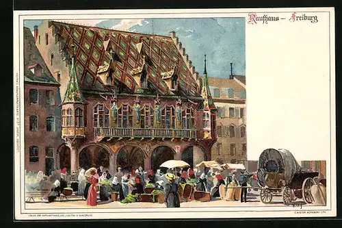 Künstler-AK Heinrich Kley: Freiburg, Rathaus mit Markt