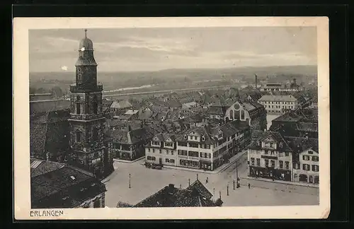 AK Erlangen, Teilansicht mit Kirche und Strassenpartie